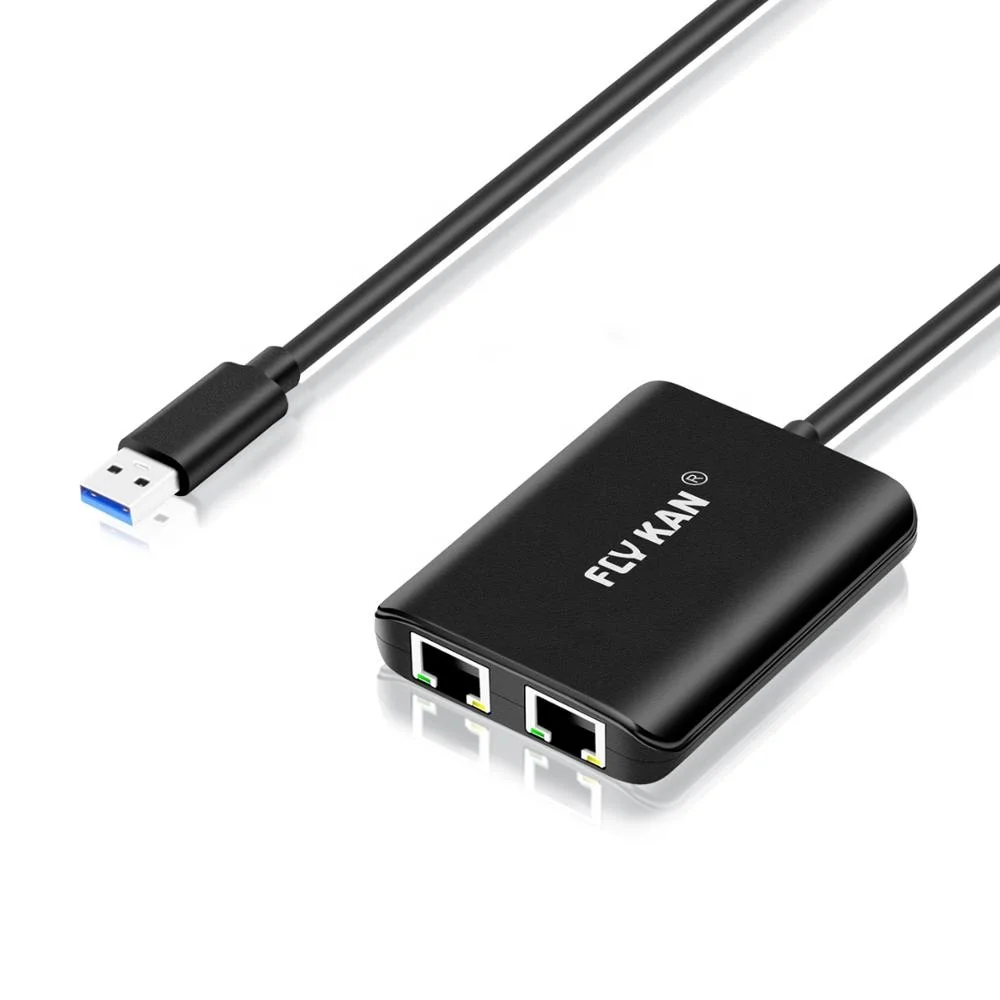 

Fly Kan Dual Port USB Gigabit Ethernet Adapter w/ Pass-Through USB3.0 Hub x 1 Port(CU200,Dual NIC,Dual ISP), Black