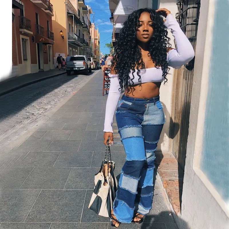 

MT225--007 3XL plus size High waist tight hips Trendy fashion Flared jeans for women