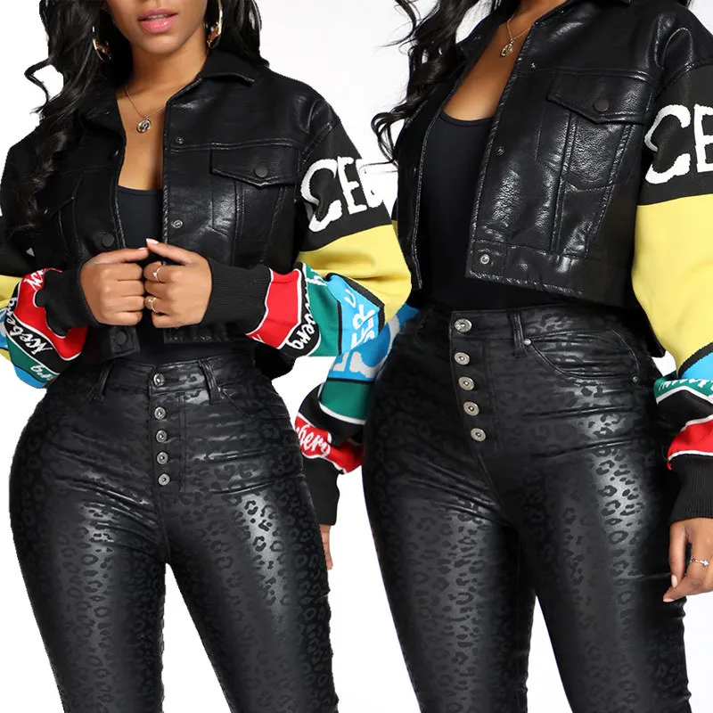 

Fashion Patchwork Short Black Coat Ladies Long Sleeve Coat Jackets For Women Winter