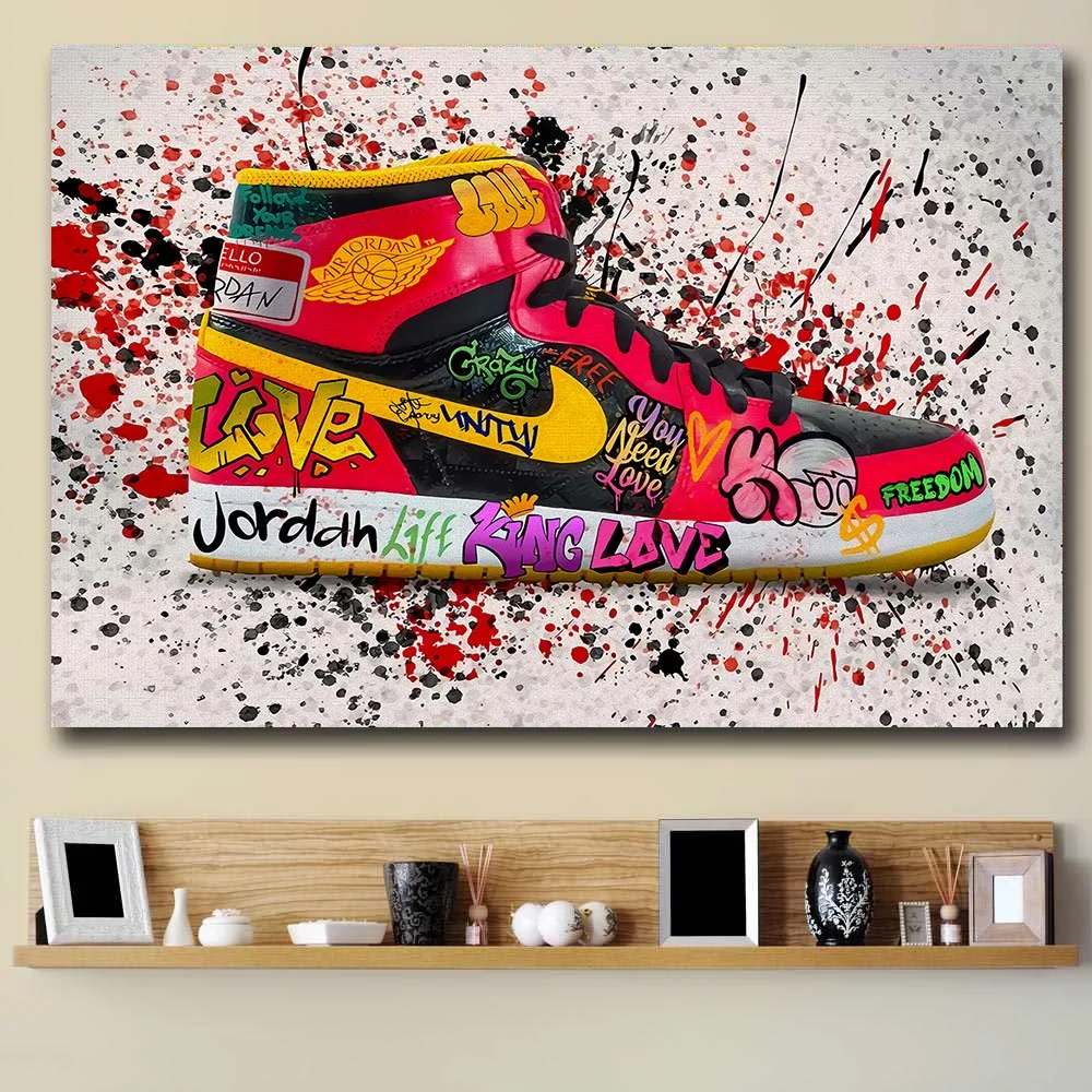 

Selling Shoes LIFE KING LOVE Freedon Money Graffiti Pop Wll Art Decor Canvas Painting For Home Caudros Decoration Living Room