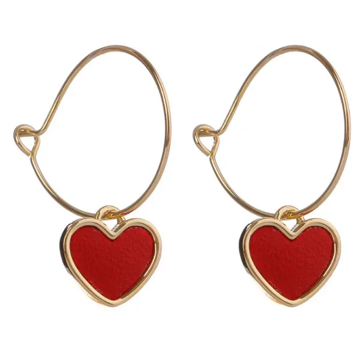 

Simple red love pendant long earrings simple circle earrings jewelry