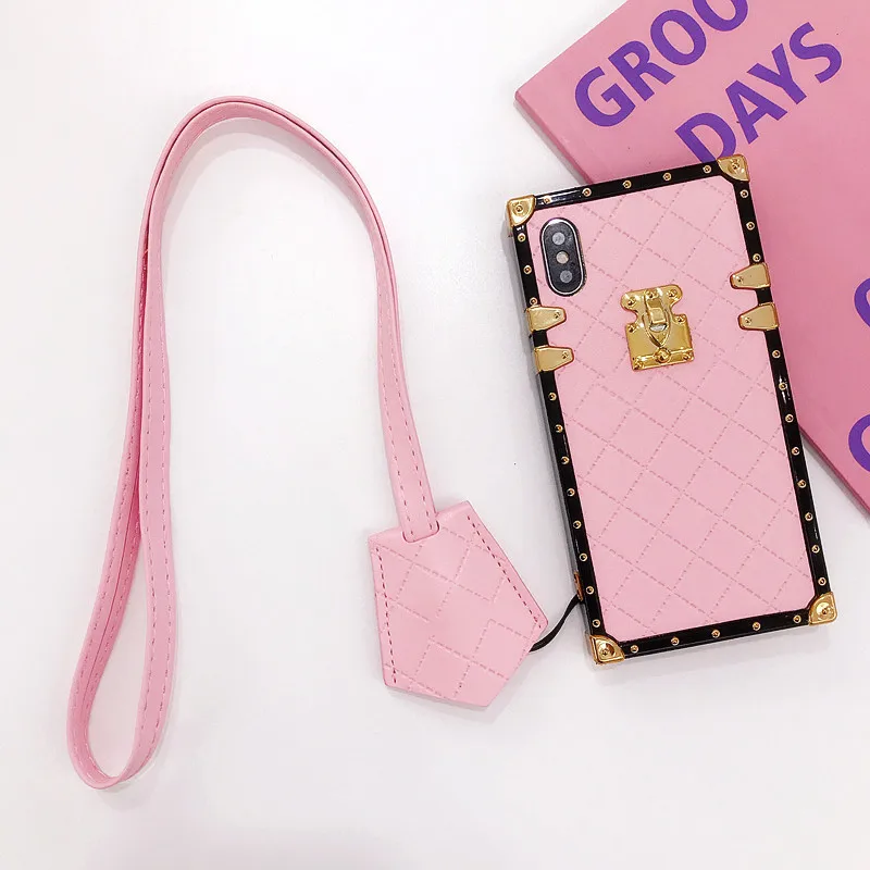 

Luxury Brand For iphone Case Strap Leather Cover For iPhone 12 XR Square Phone Cases