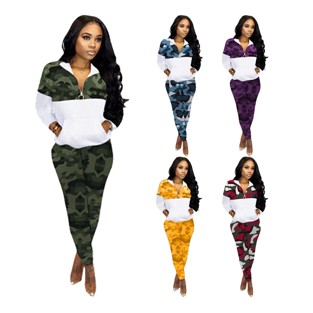 

ORH1273 Fall/Winter new style camouflage plus size two piece set women sports wear, As pics