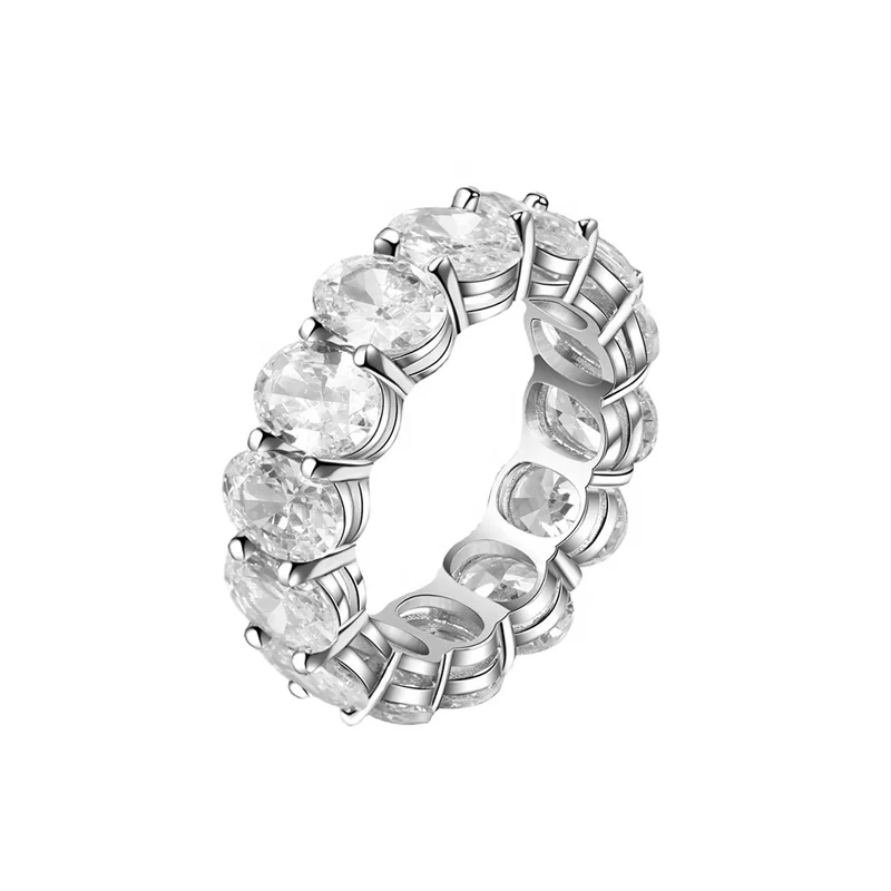 

925 Sterling Silver Jewelry For Women Zircon gemstone tennis rings Eternity Oval Cut Cubic Zirconia baguette Ring Band