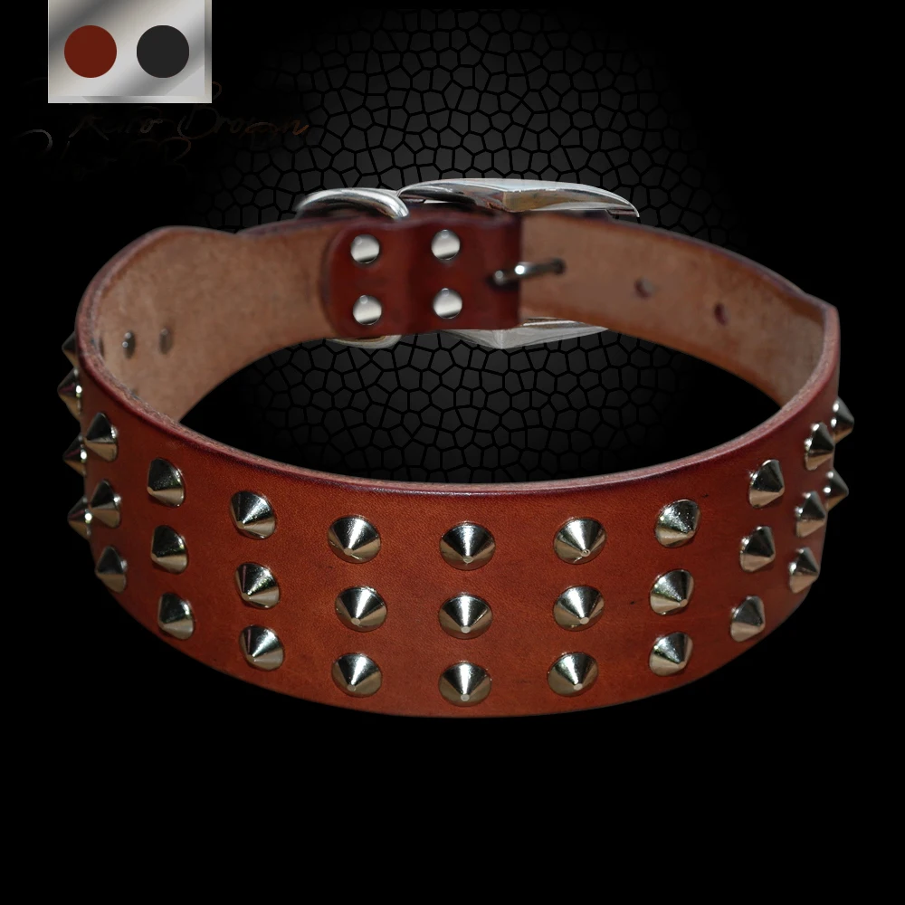 

Pug Dog Collar Leather Adjustable Spikes Pet Collar For Small Medium Large Dogs Black Brown Bull Dog coleira