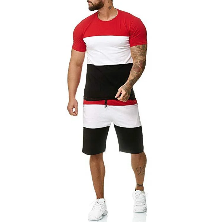 

New design mens gym short sleeve t shirt and shorts set men, 5 colors