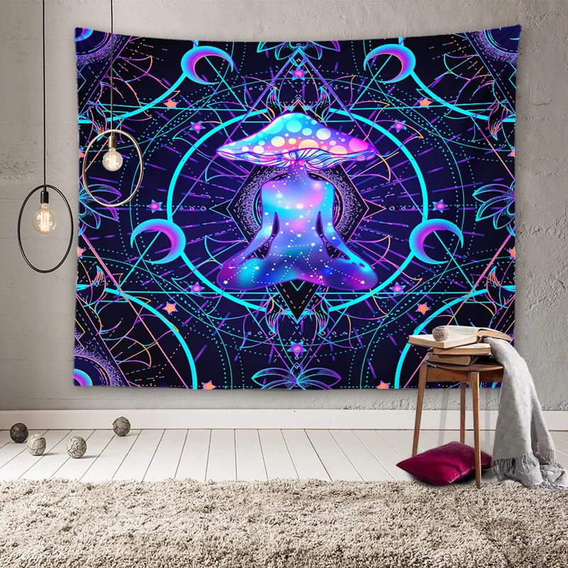 

Amazon top seller 2021 home indoor meditator wall decoration hanging dreamy abstract mushroom tapestry