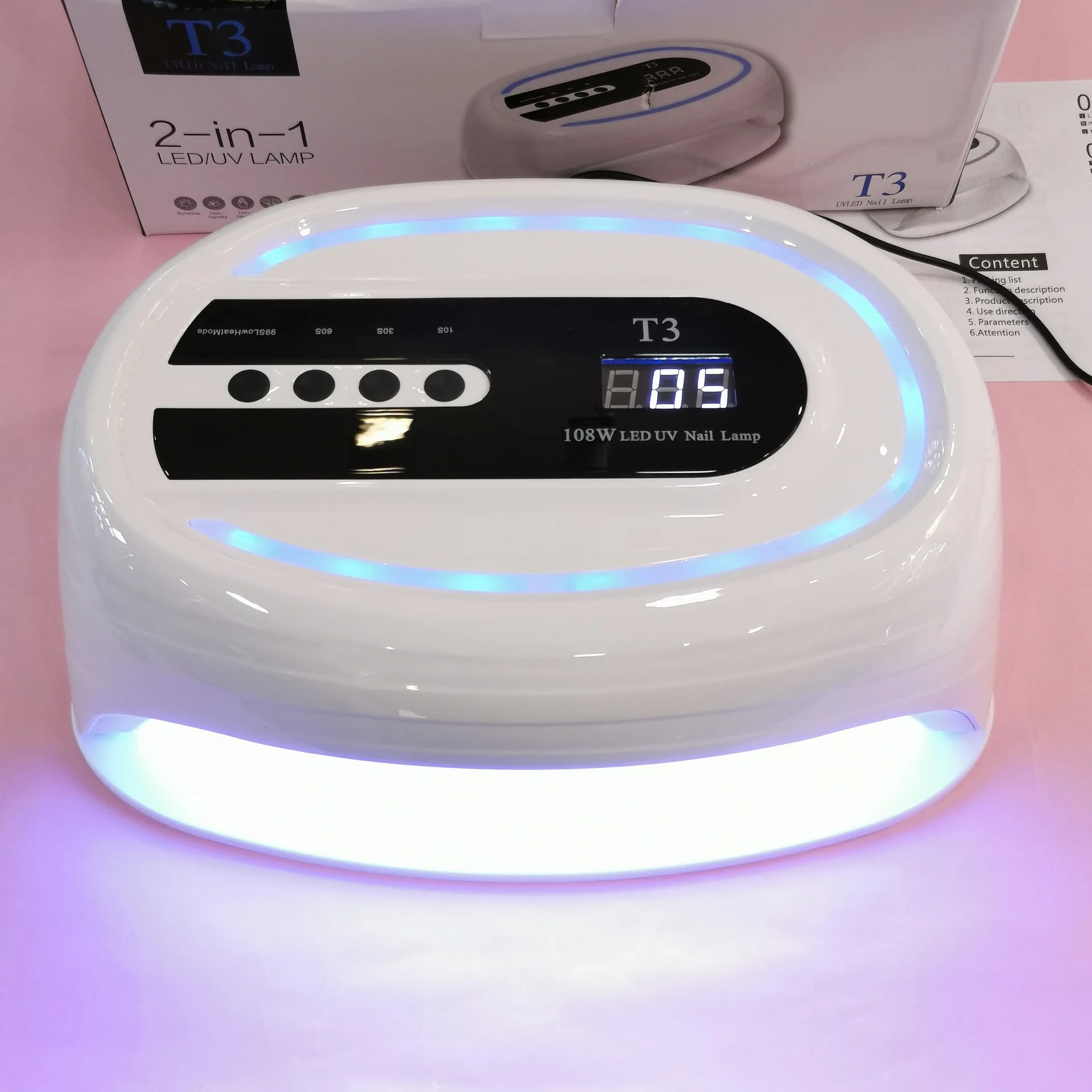 

2020 Professional Newest Style Fashionable T3 108W UV LED NAIL LAMP Double Hands Nail LAMP With Light Belt, White