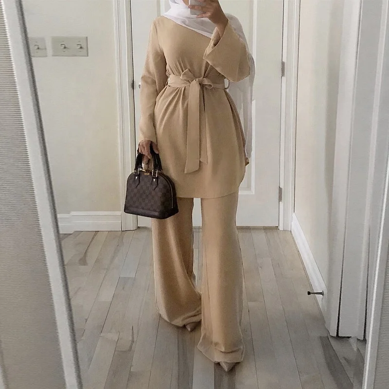 

Fashion Dubai Abaya Turkey Muslim Dress Set Kaftan Islam Clothing Abayas For Women Two Pieces Caftan, 4 colors