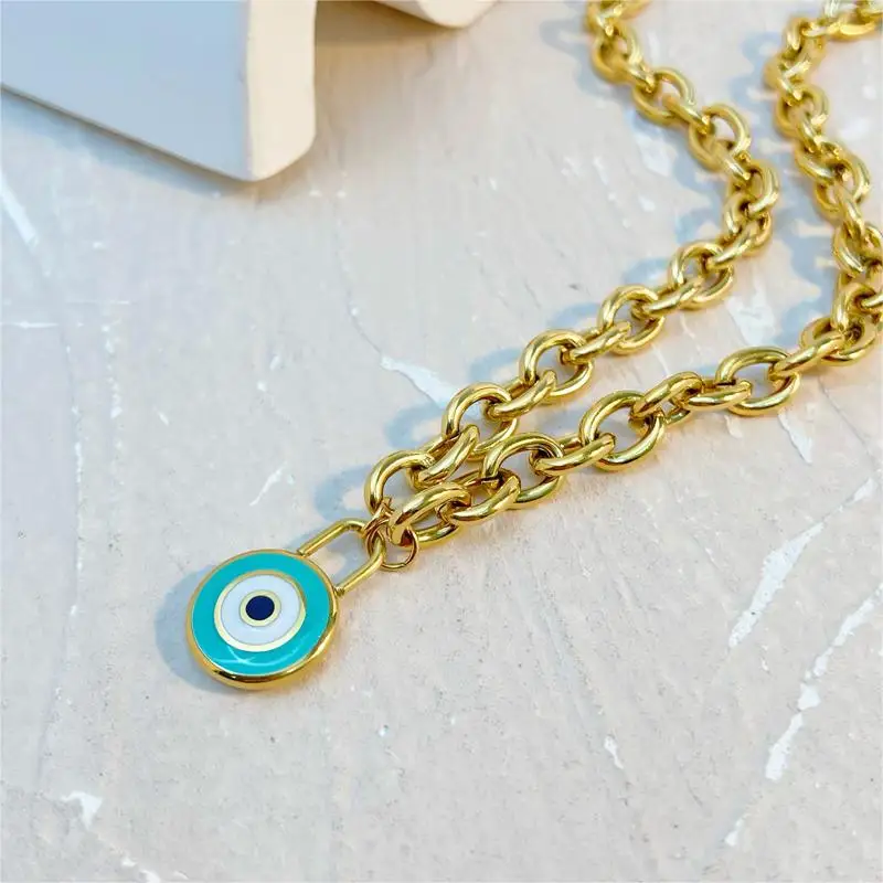 

2024 Fashion Punk Thick Chain Jewelry 18K Gold Stainless Steel Concentric Round Pendant Necklace Does Not Fade