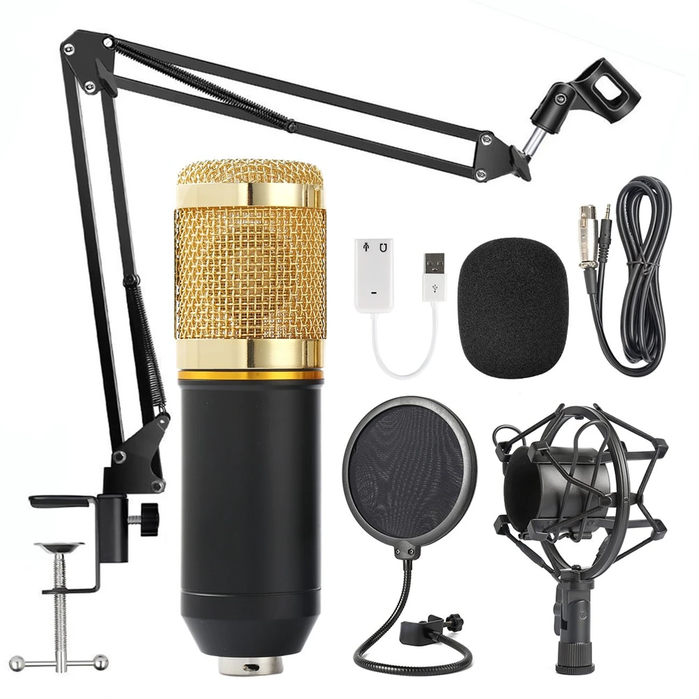 

Cheap BM800 Microphone Condenser Kit Studio Professional Mikrofon Mic Mike Live Broadcast Recording Sound Microfono Condensador, Black