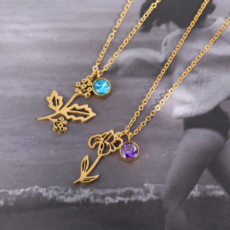 

December Birthstone Jewelry Simple Delicate Stainless steel Flower Pendant Necklace Women Zircon Charm Necklace