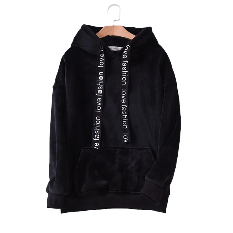 

2020 NEW Fashion Short Gold Velvet Sweatshirts Hoodies Women Hooded Loose Jacket Fleece Coat, Customized color
