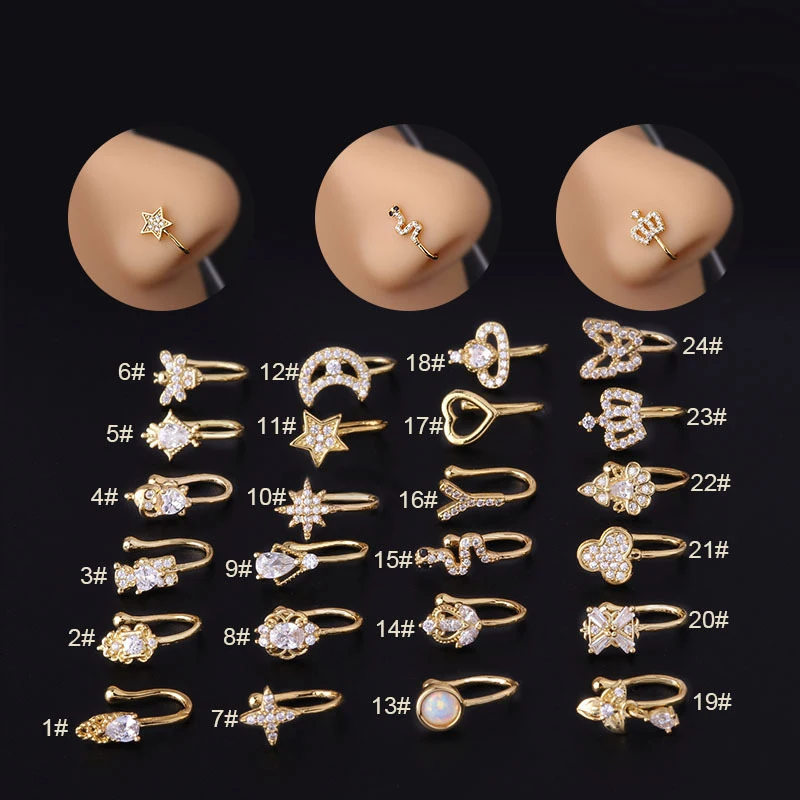 

Designer Sexy Non Piercing Jewelry Zircon Butterfly Moon Star Shape Indian Bulk Clip On Gold Nose Rings