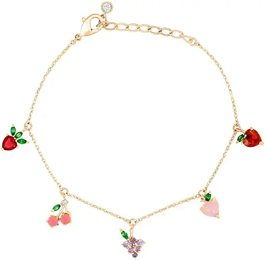 

14K Gold Plated Cute Fruit Basket Adjustable Anklet for Girls Women