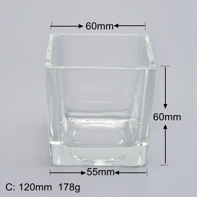 small square glass candle jar