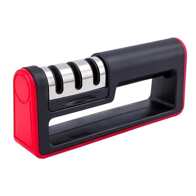 

Amazon Hot Sale Detachable 3-Stage Diamond Manual Knife Sharpener with Non-Slip Base, Black+red