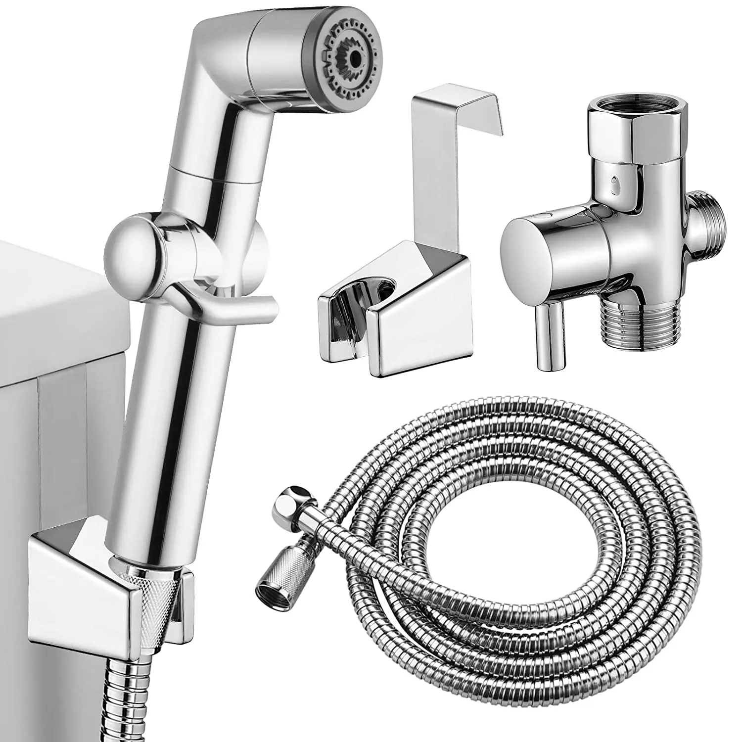 

Hot Selling Shattaf T -Valve & Adjustable Jet Spray Bidet Set Chrome Handheld Bidet Gun Sprayer Bathroom Toilet Bidet Sprayer