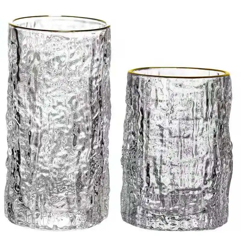 

250-350ml Nordic style glass mug bark stripe glass wine glass cheap home restaurant used glassware cup, Clear transparent