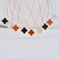 

S925 silver Jewelry double-sided lucky four-leaf clover necklace agate pendant simple wild female necklace