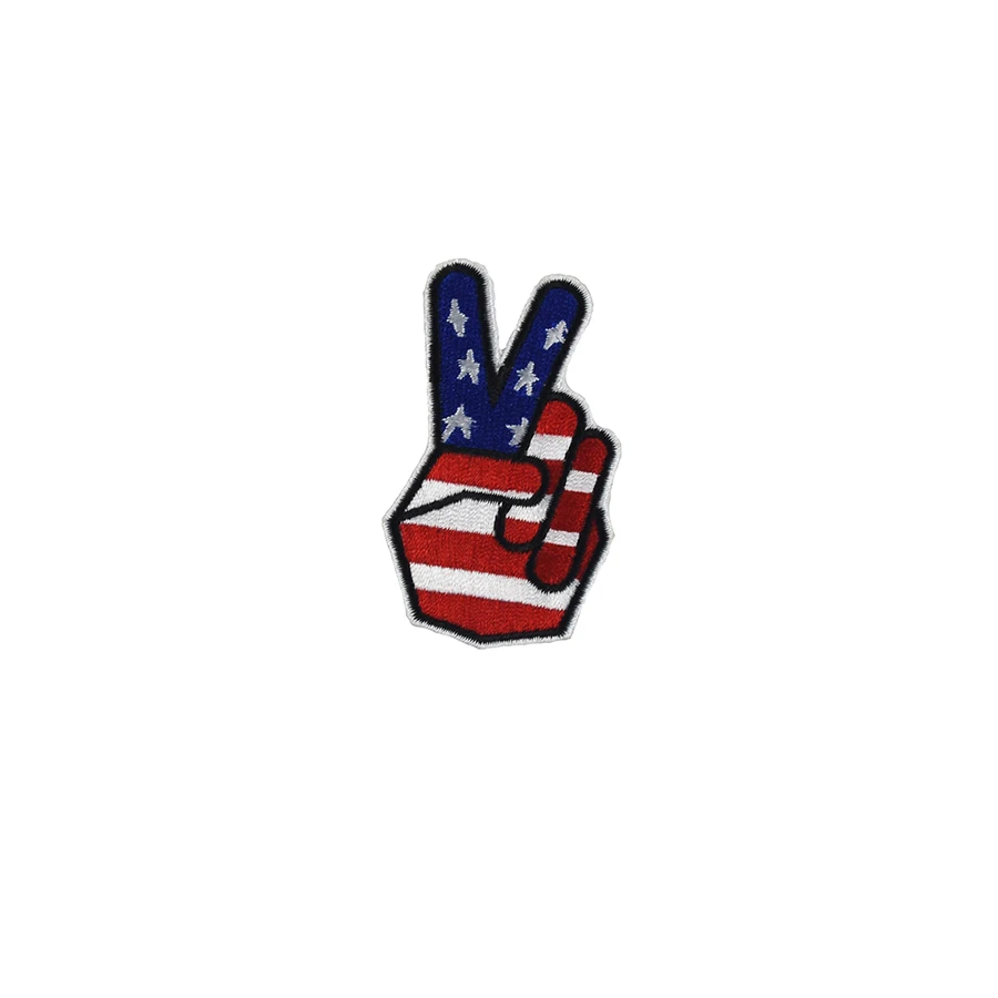 

Wholesale USA Finger Embroidery Iron On Sew On Patches For Clothes T-shirt Hat Bag Decoration DIY Badge Embroidery Patches