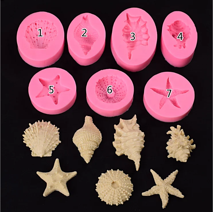 

Mermaid Marine Series Conch Starfish Shell set fondant silicone mold DIY cake decoration chocolate baking mold wholesale, White and pink