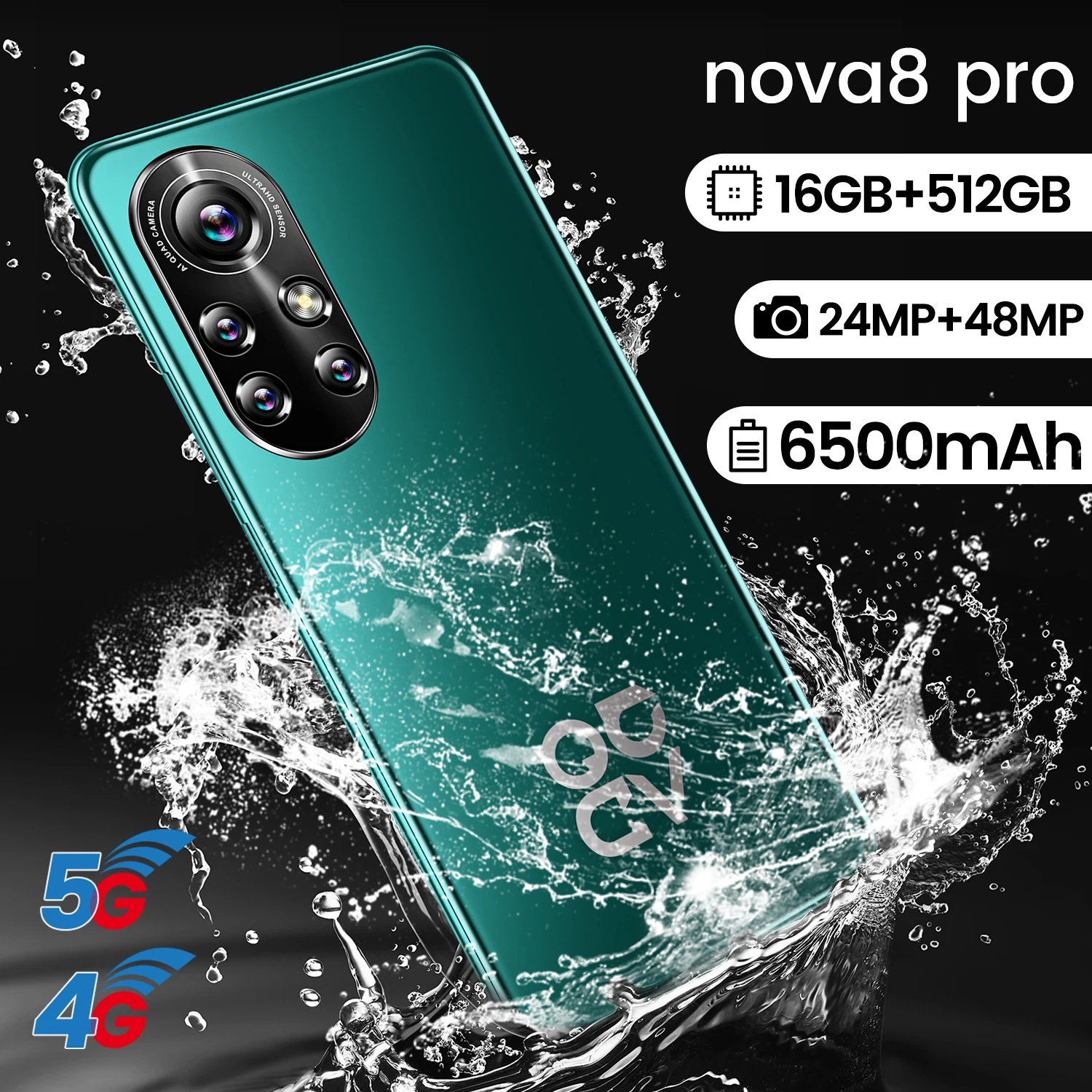 

Global Original Novo8 Pro Unlocked Smartphone 3440x1440 10Core Android10.0 16GB + 512GB 5G Large Capacity Mobile Phone, Black. blue. gold.white