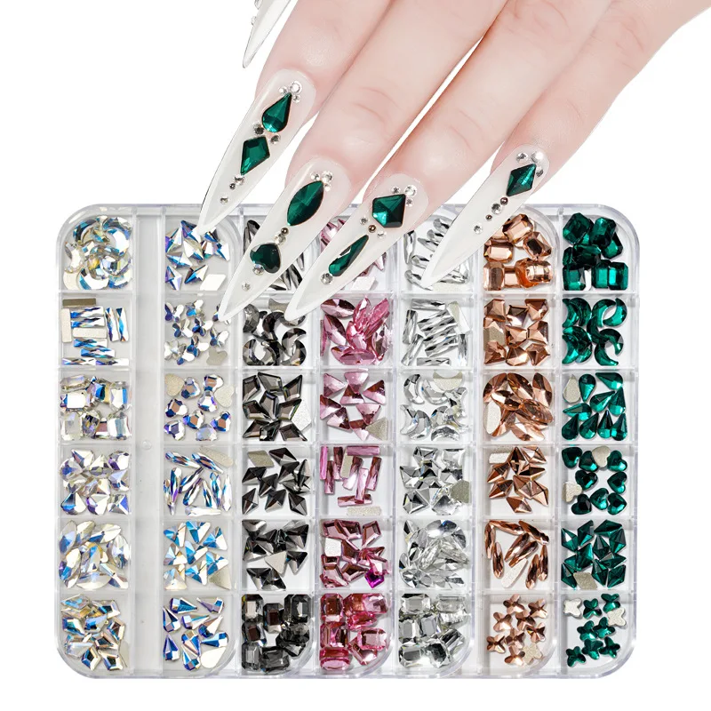 

3D Nail Art Rhinestones Crystal Stone Rhinestones Box Nail Art Set Gems Bulk Flat Back Shiny Nail Jewels