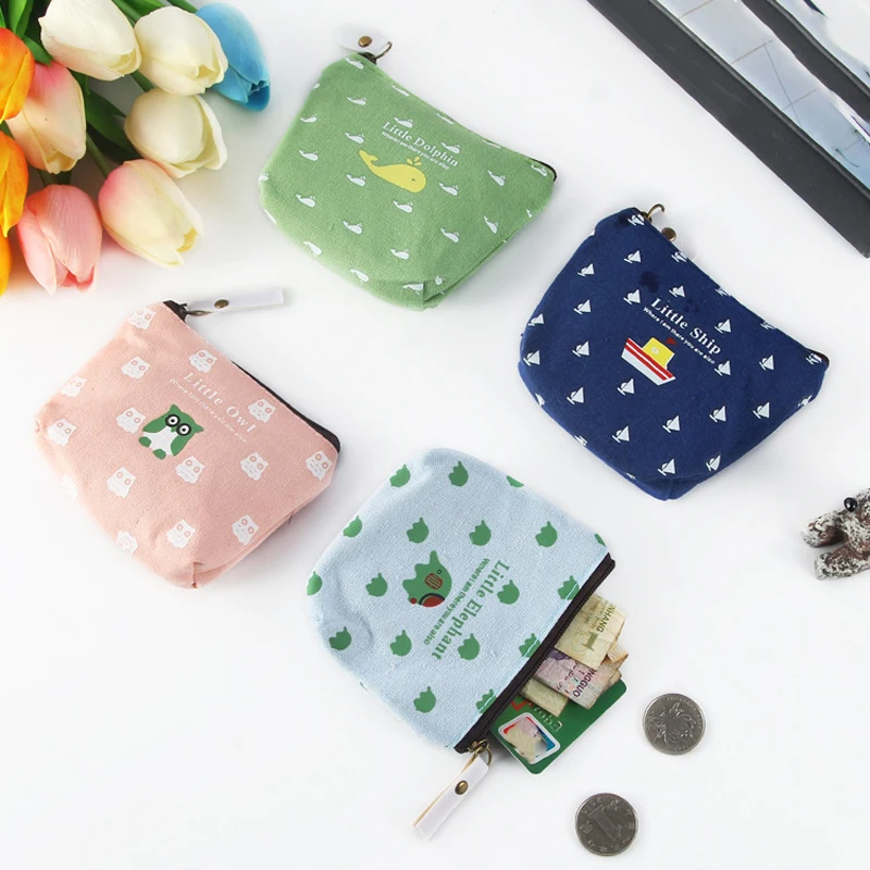 

Cute Animal Change Wallet Bag Key Pouch Portable Creative Zipper Coin Ppurse Canvas For Girls
