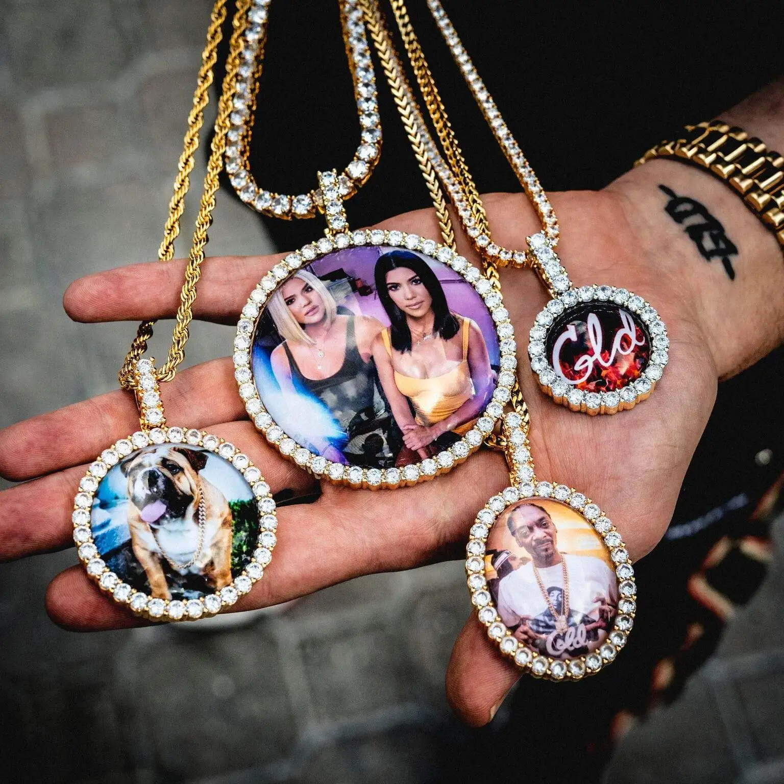 

Personalized Photo Medallion Bling Charm Pendant Necklaces Customized Hip Hop Jewelry Cubic Zircon, Gold,silver