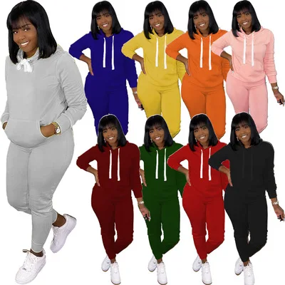 

New Fall High Waist Casual Pants Hoodie Sweatshirts Wholesale Women Two Pieces Pants Sets