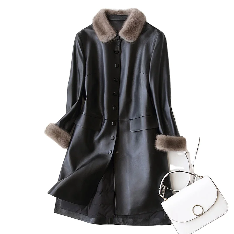 

A27953 Real sheep skin coat jacket overcoat women's winter warm mink fur coat genuine leather inside winter coat