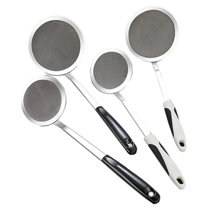 

Wholesale kitchen accessories 304 Stainless Steel mesh strainer Large colander oil filter spoon