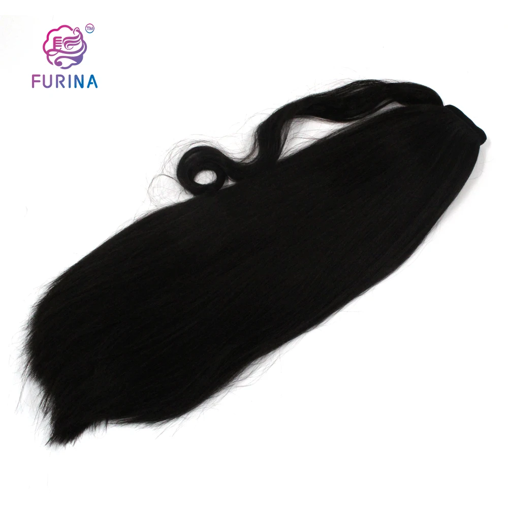 

22" Afro Kinky Yaki Straight Synthetic Drawstring Ponytail Extension For Clip On Hair Extension, Pure colors are available