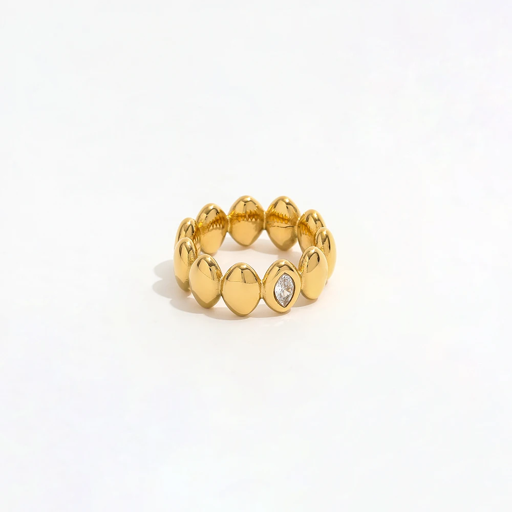 High End 18K Plain Gold Teardrop Zirconia Chunky Punk Style Rings Stainless Steel Simple Fashion Jewelry