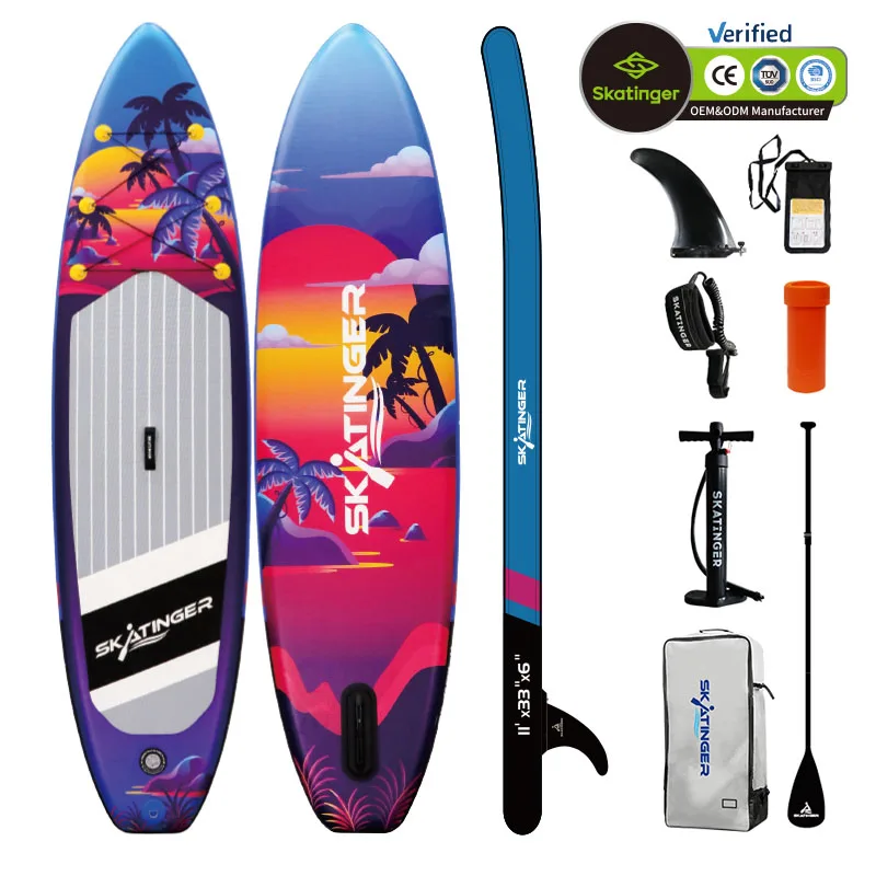Skatinger Digital Printed Inflatable Stand Paddle Board with Hot Welding Seam SUP Surfboard with Pump Bag Fin Accessory