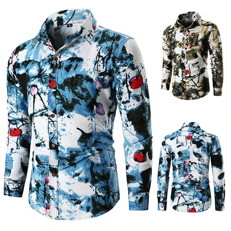 

personalized folk style printed shirt men 2021 new men fashion shirt casual slim fit men long sleeve shirt