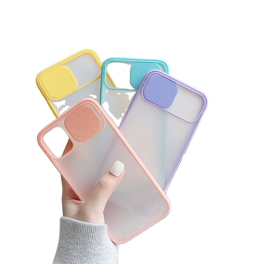 

Slide Camera Lens Protection Phone Case For iPhone 12Pro Max 11 XR Max 7 8 Matte Transparent Soft Back Cover Shell Drop shipping