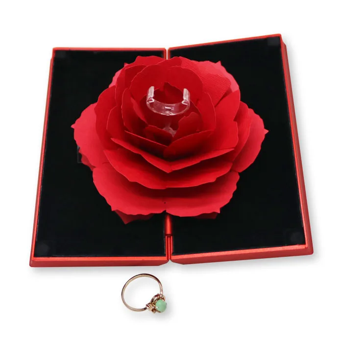 

Stock Unique Jewelry Rose Elegant Creative Rotating Wedding Ring Box, Optional