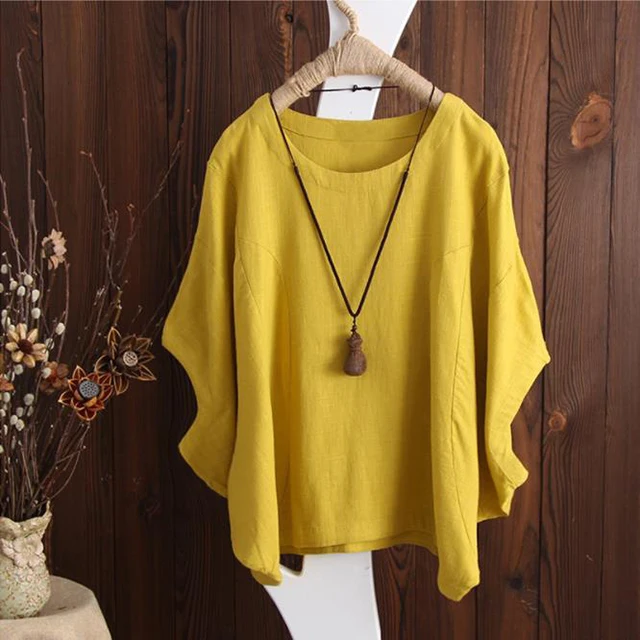 

2020 lady clothing plus size solid color women linen cotton blouse, Shown