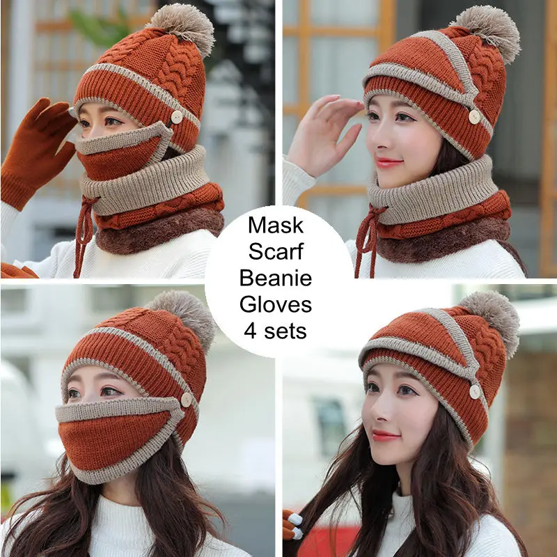 
Q512 Custom High Quality Infinity Scarf Hat Glove Set Fleece Lined Scarves Pom Beanie Hats Touch Screen Gloves Winter Hats 