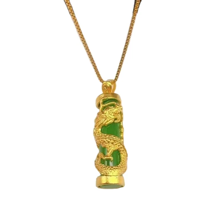

Brass Gilt Plate Dragon Pillar Pendant, Imitation-Gold Chalcedony Sand Gold Domineering White Jewelry Factory