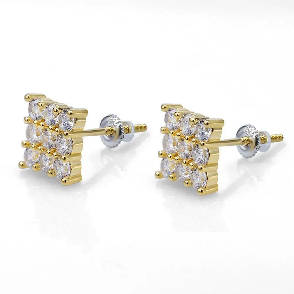 

Fashion Iced Out Crystal Stud Earrings Shiny Gold Silver Color Square For Women Fashion AAA Cubic Zircon Earrings Jewelry, Color: gold, silver