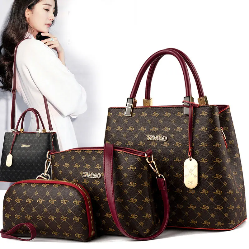 

Handbags 3-piece Set Elegant Solid Color PU Leather Suits Women Crossbody Bag Shoulder, Picture