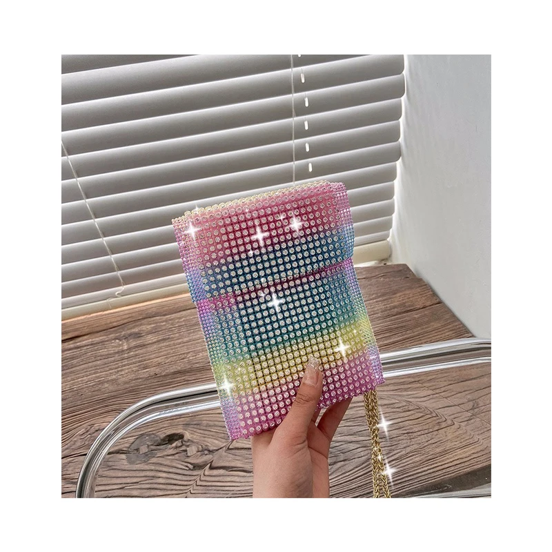 

2021 Summer Small Women Hand Bags Mini Clutch Bolsa Diamond-Studded Ladies Shoulder Phone Purse Luxury Chains Handbags for Wome, White pink red