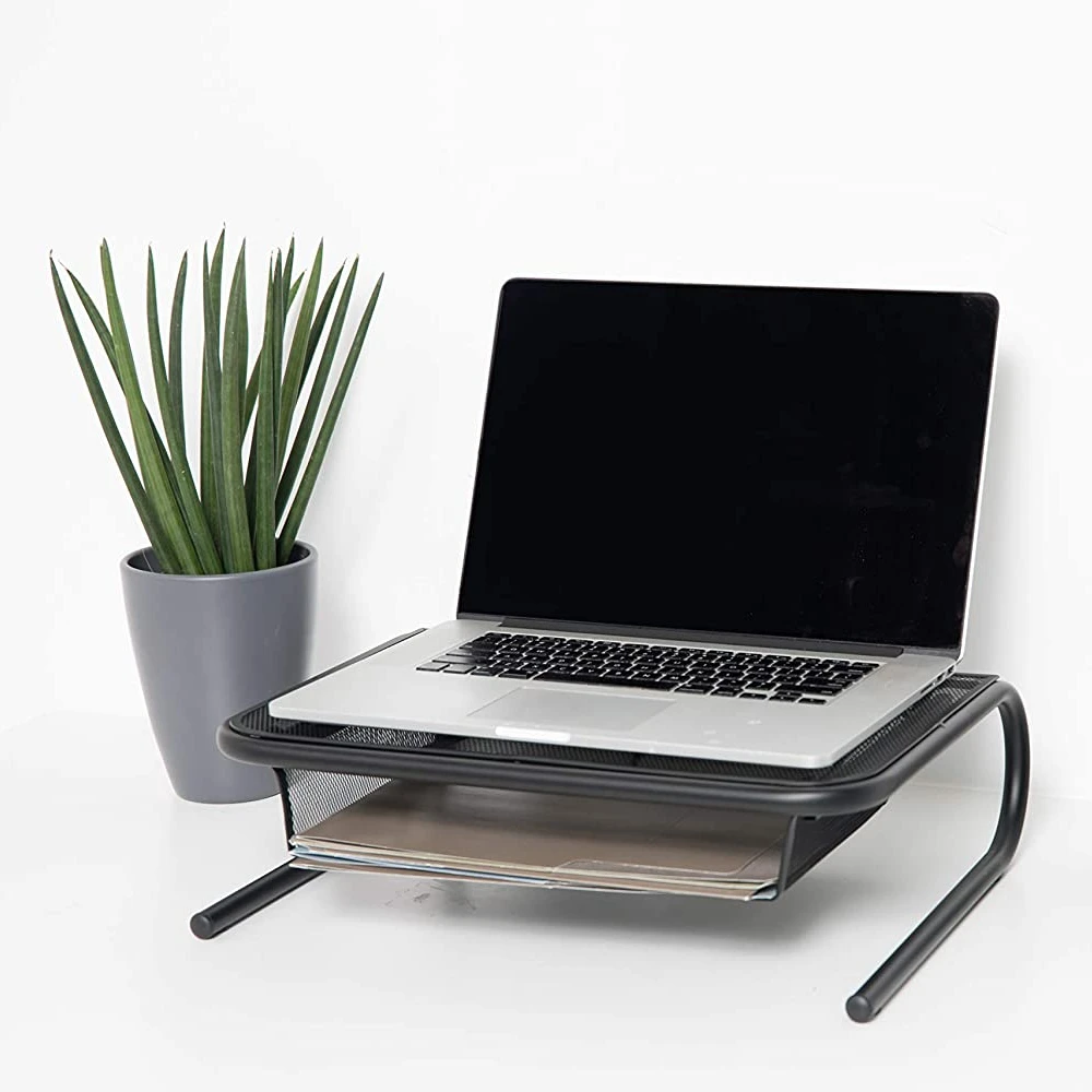 

Mesh Monitor Stand Computer Desk Riser Shelf with Side Compartment and Pull Out Drawer Desk Organizer, Black,silver and any other color you like