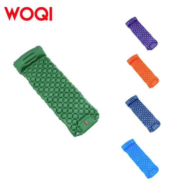 WOQI Best-selling Polyester TPU Material Double-layer Foldable ultra Light Inflatable Mattress with Pillow and Foot Pedal