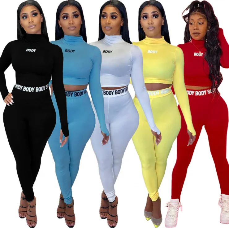 

Women's Sexy 2 Piece Outfits Long Sleeve Crop Top Pants Set 2 Piece Set Women Active Tracksuit Set