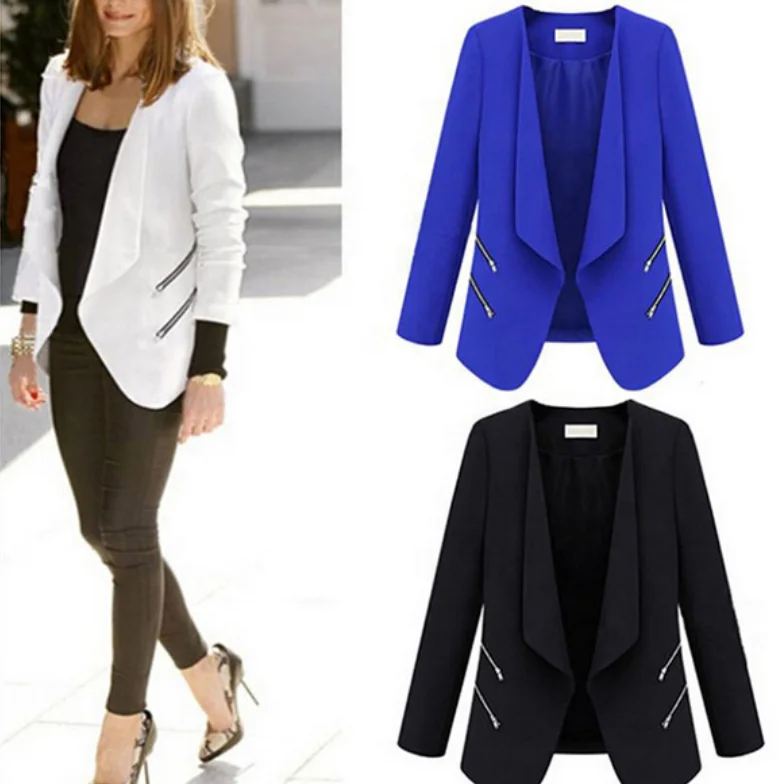 

2021 Women's suit jacket personality zipper pocket jacket long-sleeved slim suit jacket women's business adies winter coats