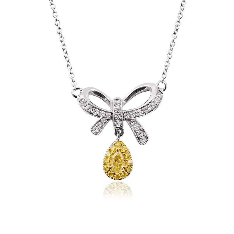 

Luxury glorious Bowtie and yellow water drop pendant diamond necklace 18k white gold natural diamond jewelry, White rose, yellow gold, white gold or platinum